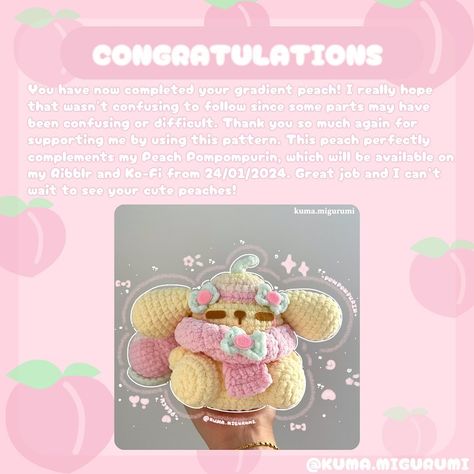 Rosie ʕ•ᴥ•ʔ ★彡 | 💭🍑 PEACHIEST PEACH 🍑💭 • Good morning/evening EVERYONE 💖💖 to promote my Sanrio Peach series (POMPOMPURIN HAS BEEN RELEASED), I really wanted... | Instagram My Sanrio, Pattern Layout, Crochet Tutorial Pattern, Wool Crochet, Evil People, Crochet Inspo, Instagram Social Media, Crochet Tutorial, Crochet Amigurumi