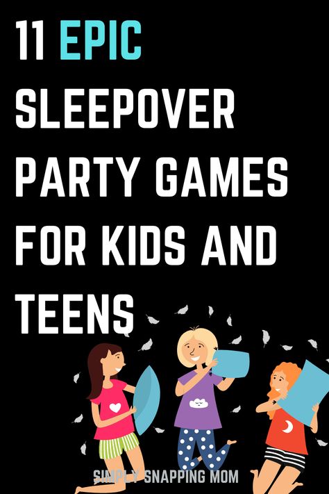 Host an epic sleepover party with these fun and affordable slumber party games and ideas for teens and kids of all ages. Games For Girls Sleepover, Kids Party Games Indoor, Epic Sleepover, Party Games For Teens, Slumber Party Activities, Sleepover Party Games, Indoor Birthday Parties, Party Activities Kids, Girls Party Games