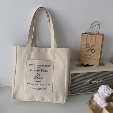 Preppy Tote Bags, Canvas Tote Bag Aesthetic, Canvas Bag Design, Saving The Planet, Tote Bag With Pockets, Embroidery Letter, My Style Bags, Tote Bag Aesthetic, Tote Outfit