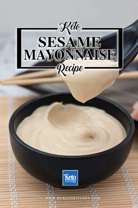 Keto Sesame Mayonnaise - EASY Low Carb Japanese Sauce. Delicious and simple sesame mayonnaise recipe is ideal for serving with sushi, poke bowls. It's gluten free, healthy and tasty. #ketorecipes Japanese Keto, Sesame Mayo, Homemade Spreads, Asian Keto, Mayonnaise Recipes, Low Carb Salad Dressing, Keto Condiments, Keto Salad Dressing, Condiments Recipes