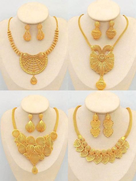 Yellow Gold  Collar     Embellished   Women's Fashion Jewelry Gold Set Design, Gold Jewelry Design, Indian Gold Necklace Designs, Latest Gold Jewellery, Dubai Gold Jewelry, Gold Haram, Gold Bridal Necklace, Bridal Jewellery Design, Jewelry Set Design