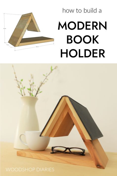 Simple DIY Book Holder Diy Apartment Storage, One 2x4 Projects, Fun Easy Wood Projects, Diy Crafts Wood Projects, Diy Wood Book Stand, Small Wood Work Projects, Book Holder Wood, Small Wooden Gifts Diy Projects, Wooden Book Holder Diy