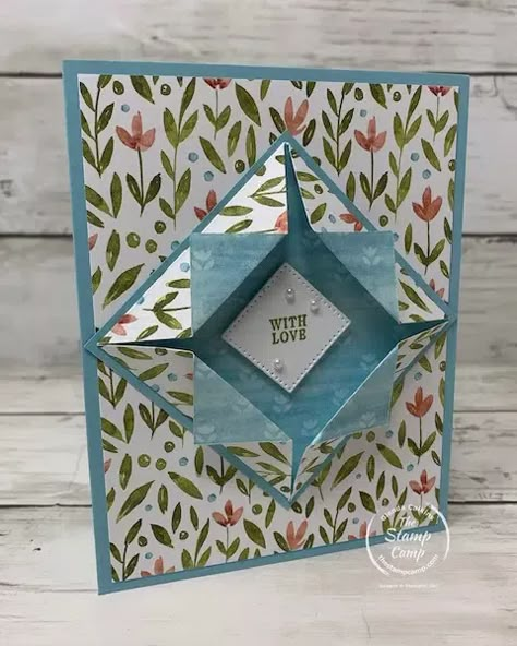 Today I'm going to show you how to create this fun Pop Up Fun Fold Frame for your cards. It's so easy but looks difficult. You will find the video and measurements below in this blog post. #thestampcamp #funfoldcards #stampinup Pop Up Frame, Handmade Greeting Card Designs, Fancy Fold Card Tutorials, Card Making Templates, Card Folds, Hand Made Greeting Cards, Crafts Cards, Fold Cards, Paper Art Craft