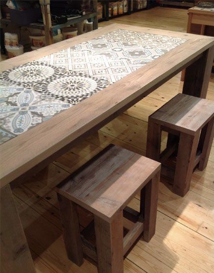 Table With Tile Top, Mexican Tile Table, Tile Patio Table, Table Tiles, Tile Top Tables, Tile Tables, Diy Kitchens, Dining Table Makeover, Diy Kitchen Table