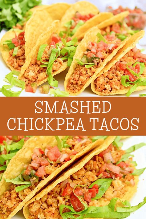 Chickpea Taco Meat, Chickpea Enchiladas Recipe, Meatless Tacos Recipes, Chickpea Tacos Recipes, Smashed Chickpea Sandwich, Taco Chickpeas, Chickpea Meat, Chickpeas Tacos, Chickpea Recipes Dinner