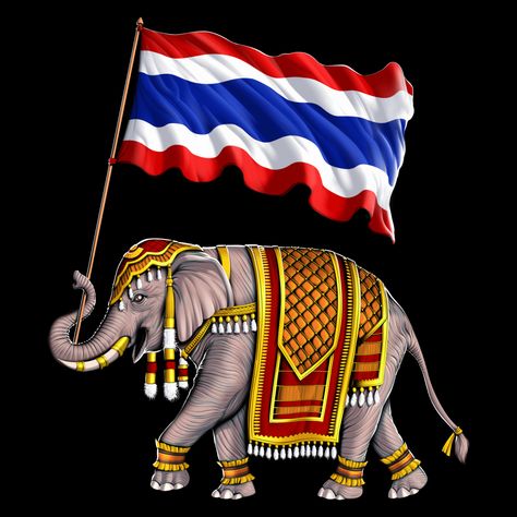 This Thai design features a Thailand elephant with the Thai flag. Thailand Festivals, Thai Flag, Thailand Flag, Thailand Elephants, Thai Design, Design Features, Chakra, Thailand, Elephant