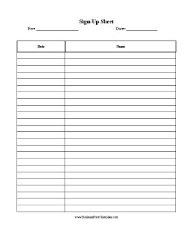 A simple sign-up sheet with room for names and details. Free to download and print Sign Up Sheet Template, Sign In Sheet Template, Word Program, Sign Up Sheets, Survey Template, Writing Paper Printable Stationery, Sign In Sheet, Blank Sign, Library Activities