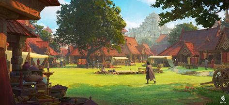 ArtStation - INTO THE ECHO , Chang-Wei Chen Village Concept Art, Village Architecture, Solar Punk, Art Village, Landscape Concept, Vedic Art, Concept Artist, Graphic Design Lessons, Fantasy Setting