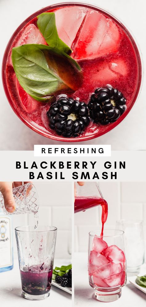 Basil Gin Smash, Gin Basil Smash, Gin Smash, Basil Drinks, Blackberry Cocktail, Blackberry Gin, Easy Gin Cocktails, Basil Cocktail, Honey Cocktail