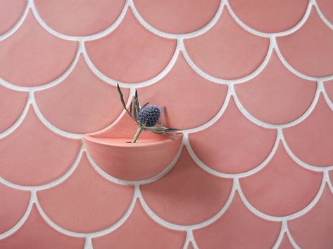 Pink Moroccan Fish Scale Planter Moroccan Fish Scale Tile, Moroccan Fish Scale, Pink Tile, Ceramic Wall Planters, Mercury Mosaics, Fish Scale Tile, Bohemian Chic Decor, Ombre Wall, Wall Planters