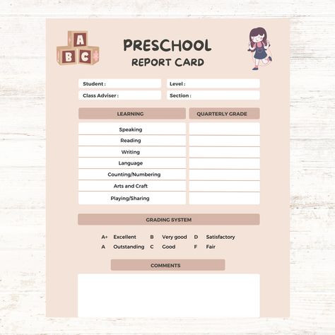 Preschool Report Card Kindergarten Progress Report Homeschool Simple Grade Card Teachers Template Report Instant Print Digital Download Kindergarten Progress Report, Preschool Report Card, Grade Card, Teacher Templates, Parent Communication, Progress Report, Report Card, Learning And Development, Planner Template