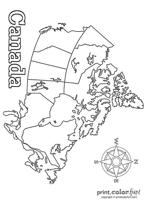 Map of Canada | Print. Color. Fun! Free printables, coloring pages, crafts, puzzles & cards to print Map Of Canada Printable, Canada Coloring Page, Canada Worksheet, Canada Crafts, Geography Of Canada, Canada For Kids, Canada Day Crafts, Map Of Canada, Geography For Kids