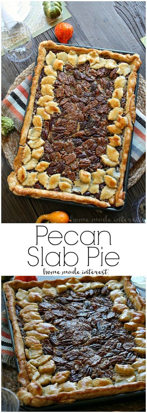 This beautiful pecan slab pie recipe takes a traditional pecan pie recipe and doubles it, making one big slab pie that the whole family will enjoy. Make this pecan slab pie for Thanksgiving dessert or Christmas dessert. This pecan slab pie is extra pretty with a crust made with pie dough cut into fall leaves. Impress your guests with this easy pecan pie recipe! AD @mychinet Pecan Slab Pie, Thanksgiving Desserts Pie, Slab Pie Recipes, Southern Pies, Thanksgiving Desserts Kids, Pecan Pie Easy, Pie Thanksgiving, Pecan Pie Filling, Slab Pie