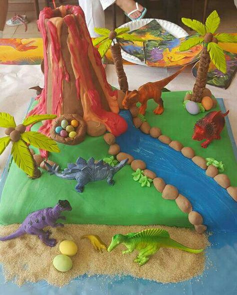 Cake With Dinosaurs, Dinosaur Diorama, Volcano Projects, Volcano Cake, Dinosaur Activities Preschool, Dinosaur Birthday Cakes, Dinosaur Activities, Dinosaur Cake, Dino Birthday