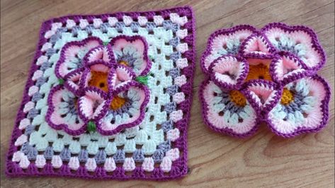 Flower Knitting, Crochet Flower Squares, Crochet Flower Blanket, Granny Square Crochet Patterns Free, Crochet Flowers Easy, شال كروشيه, Crochet Patterns Free Blanket, Haken Baby, Crochet Flower Tutorial