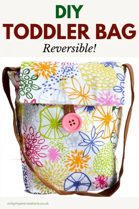 Free toddler bag pattern – free children’s bag pattern – VickyMyersCreations Girls Purse Pattern Free, Things To Sew For Toddlers, Toddler Purse, Toddler Bag, Bag Pattern Free, Beginner Sewing Projects Easy, Girls Purse, Leftover Fabric, Sewing Projects For Beginners