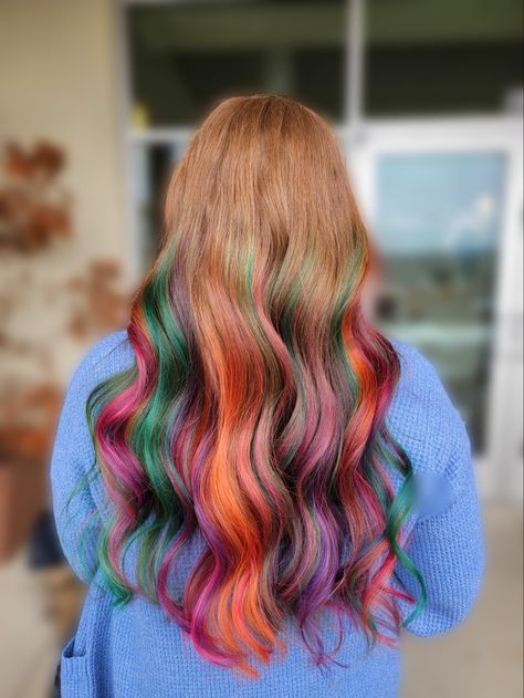 #autumnhair #fallhair #halloweenhair #hair Autumn Rainbow Hair, Autumn Rainbow, Split Dyed Hair, Autumn Inspired, Halloween Hair, Rainbow Hair, Autumn Inspiration, Fall Hair, Dyed Hair