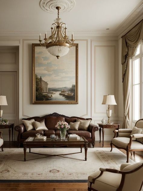 House Decor Elegant, Country House Drawing Room, Semi Classic Bedroom Design, Old Money Vintage House, Parisian Apartment Aesthetic Living Room, Old Money Sitting Room, French European Living Room, European Home Interior Design, French Home Inspiration