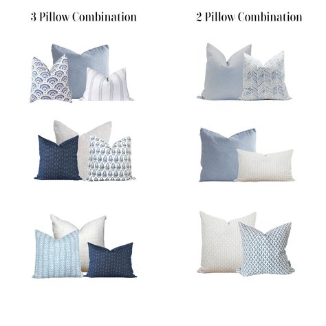 Blue And Cream Throw Pillows, Blue Throw Pillows Amazon, Modern Coastal Couch Pillows, Light Blue Pillows On Couch, Living Room Pillows Mixing Patterns, Blue Couch Throw Pillows, Coastal Pillows On Sofa, Blue Pillows On Couch, Blue Pillow Combinations