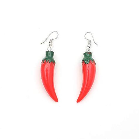 PRICES MAY VARY. 🌶️Creative Chili Earrings - Made of high quality resin and free of lead and nickel, these pepper earrings add a touch of interest to your look with a realistic design. 🌶️Earrings Size - Measuring 4.6cm in length, these lightweight chilli earrings are perfect for everyday wear. 🌶️Matching Occasion - Stylish food earrings are perfect for evening wear, casual wear, and sweaters. Wearing this kind of jewelry can show your charm and you will get more compliments. 🌶️Unique Gift - Chili Earrings, Chilli Earrings, Pepper Earrings, Red Chili Peppers, Food Earrings, Statement Drop Earrings, Red Chili, Earrings Cute, Chili Pepper