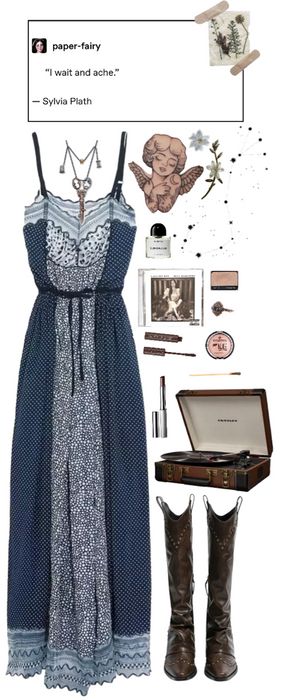 Coastal Gothic Outfits, Practical Magic Outfits Aesthetic, Summer Outfits Polyvore, Thunder Outfit, Outfit Inso, Spotted Dress, Boho Summer Outfits, Artsy Outfit, 70s Inspired Fashion