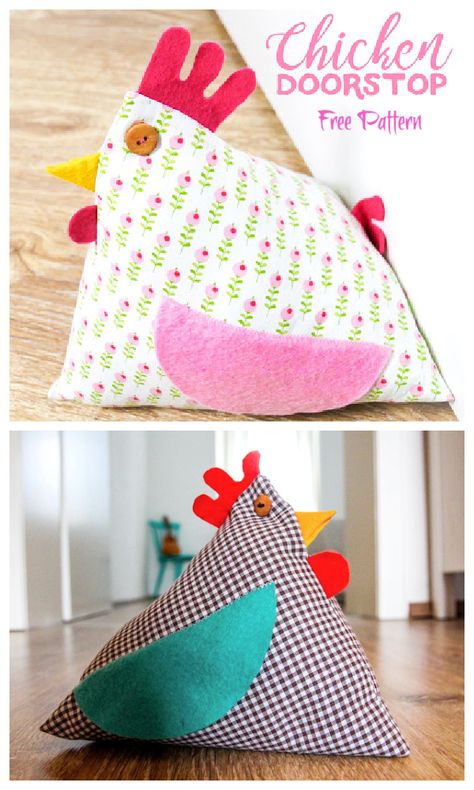 DIY Fabric Chicken Doorstop Free Sewing Patterns | Fabric Art DIY Doorstop Pattern Free, Chicken Doorstop, Chicken Sewing, Door Stopper Diy, Diy Doorstop, Animal Doorstop, Fabric Chicken, Basket Sewing Pattern, Doorstop Pattern