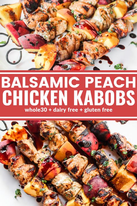 Balsamic Peach Chicken, Balsamic Peach, Peach Chicken, Chicken Fresh, Barbeque Recipes, Kabob Recipes, Chicken Kabobs, Fresh Peaches, Peach Recipe