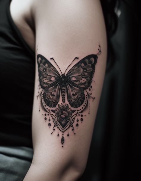 Butterfly Tattoo For Women, Dark Butterfly Tattoo, Look Tattoo, Inside Bicep Tattoo, Butterfly Thigh Tattoo, Butterfly Neck Tattoo, Butterfly Tattoo Cover Up, Black Butterfly Tattoo, Side Thigh Tattoos