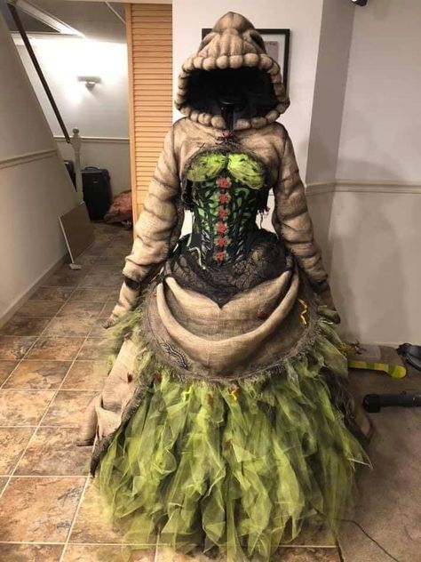 Oogie Boogie Dress Costume, Nightmare Before Christmas Three Kids, Cosplay Ballgown, Ballgown Cosplay, Melody Fair, Halloween Group Costumes, Oogie Boogie Costume, Crochet Halloween Costume, Nightmare Before Christmas Costume