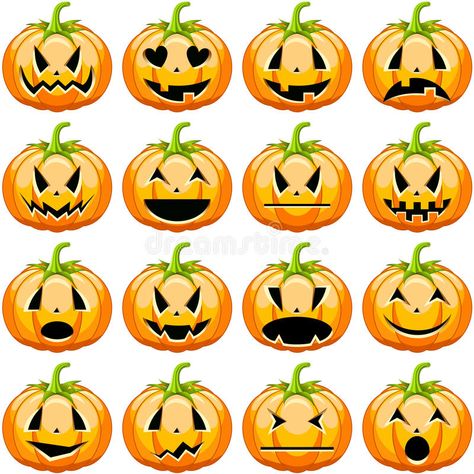 Halloween Pumpkins Set. Illustration featuring a collection of halloween pumpkin , #AD, #featuring, #collection, #halloween, #Illustration, #Halloween #ad Angry Faces, Funny Autumn, Different Facial Expressions, Halloween Pumpkin Carving, Silhouette Design Studio, Harry Potter Halloween, Halloween Pumpkins Carvings, Drawing Faces, Halloween Illustration