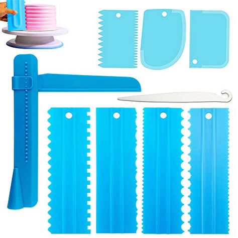 PRICES MAY VARY.  [Material safety]: these cake scrapers and cake smoothers are made of food grade plastic materials, with a smooth surface that is easy to clean and won't cause hand injuries. They are also durable and won't break.  [Widely range of use] Use different shapes and styles of teeth to create different textures on the side or top of the cake. Each cake has a different design, which allows you to determine the rich shape and perfect effect.    [Easy to use]:These scrapers are perfect Cake Smoother, Mousse Cake Decoration, Cake Scraper, Smooth Cake, Cake Decorating Kits, Tool Cake, Diy Baking, Baking And Pastry, Spatulas