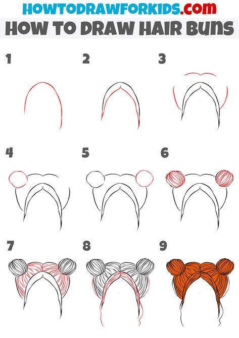 how to draw hair buns step by step Drawing Tutorial Hair Step By Step, Space Bun Drawing Tutorial, How To Make Hair Drawing Step By Step, Sketching Hair Step By Step, Anime Hair Drawing Step By Step, Drawing Ideas Easy Hair Step By Step, Easy Hairstyles Drawing Step By Step, Cute Easy Hairstyles Drawings, Hair Buns Drawing Reference