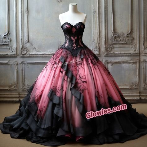 Quinceanera Dresses Black And Pink, Gothic Quinceanera Dresses, Black And Pink Wedding Dress, Black And Pink Dresses, Gothic Quinceanera, Modern Beard Styles, Black Wedding Gowns, Black And Pink Dress, Pretty Quinceanera Dresses