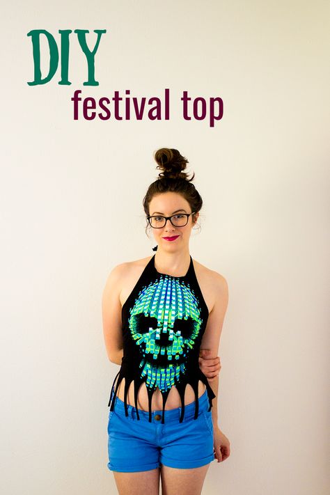 DIY Festival Top Diy Festival Clothes, Bonnaroo 2023, Cut Tshirt Diy, Diy Festival, Diy Crop Top, Fair Complexion, Festival Clothes, Diy Tops, Recycled Clothing