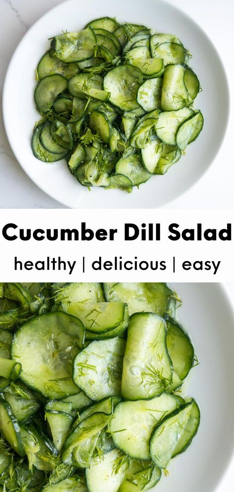 This dilly cucumber salad with vinegar is the easiest, but most delicious cucumber salad! It is healthy, simple and perfect for summer. Can be eaten by itself as a refreshing salad or as part of your favorite salad. Vegan and gluten-free. #cucumbersalad #saladrecipe #healthysalad #healthyfood #cucumber Cucumber With Dill Salad, Cucumber Salad Dairy Free, Paleo Cucumber Salad, Cucumber Salad With Vinegar, Vegan Cucumber Salad, Cucumber Salad Vinegar, Cucumber Salads, Asian Salad Recipe, Dill Salad