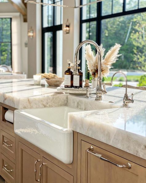 Y’all know the drama behind these countertops but they were worth every ounce of effort, sourcing, and fabrication. These 4” quartzite… | Instagram Quartzite Kitchen Countertops, Kitchen Countertops Ideas, Quartzite Counters, Countertops Ideas, Dream Kitchens Design, Decor Hacks, Home Decor Hacks, Big Windows, Kitchen Inspiration Design