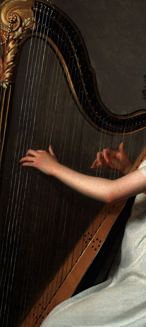 The Young Harpist by Louis Leopold Boilly Harp Aesthetic Medieval, Harp Aesthetic Dark, Hymn Aesthetic, Classical Music Aesthetic Wallpaper, Harpist Aesthetic, Soft Music Aesthetic, Harp Wallpaper, Lyre Aesthetic, Classical Music Wallpaper