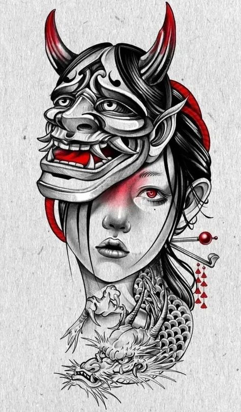 Tattoo Designs Upper Arm, Tato Geisha, Zeinab Harake, Ladies Tattoo, Geisha Tattoo Design, Vine Tattoo, Surreal Tattoo, Girl Face Tattoo, Geisha Tattoo