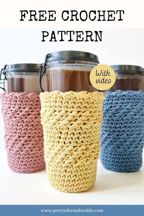 Free Crochet Patterns Using Cotton Yarn, Crochet Cup Cozy Free Pattern, Iced Cap, Cotton Yarn Crochet Projects, Crochet Koozie, Crochet Cozies, Cup Cozy Crochet Pattern, Coffee Cozy Pattern, Crochet Projects To Sell