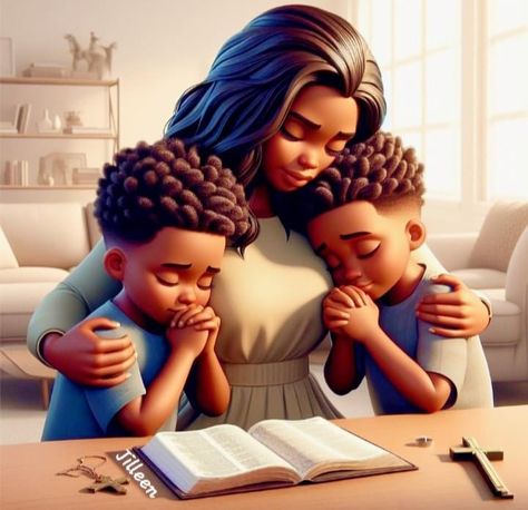 Family Praying Together, Black Family Cartoon, Boys Colored Hair, African American Artwork, African American Family, Newborn Baby Photoshoot, Christian Quotes God, Phenomenal Woman, Black Art Painting