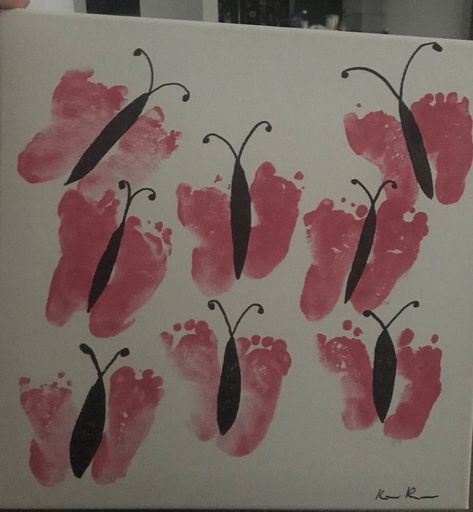 Baby foot prints by Keisha Spring Handprint Crafts, Spring Crafts For Infants, Aries Tattoo Ideas, Crafts For Infants, Aries Symbol, Baby Art Projects, Toddler Art Projects, Aries Tattoo, Toddler Arts And Crafts