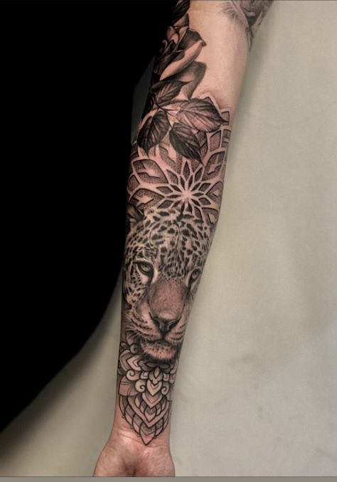 Masculine Forearm Tattoo, Jaguar Arm Tattoo, Cover Up Tattoos For Women Shoulder, Animal Mandala Tattoo, Tats Designs, Mexican Skull Tattoos, Half Sleeve Tattoos Sketches, Tattoo Perna, Tattoo Pierna