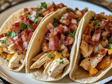 Ranch Tacos, Ranch Chicken Tacos, Chicken Ranch Tacos, Bacon Ranch Chicken, Creamy Ranch Dressing, Ranch Seasoning Mix, Cooking Bacon, Weekend Meals, Chicken Bacon Ranch