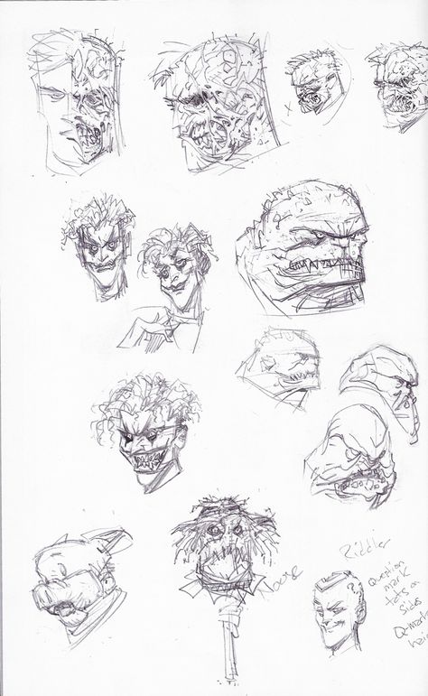 Greg Capullo - Batman New 52 character design sketches (Joker, Two Face, Clayface, etc) Greg Capullo Sketches, Greg Capullo Art, Greg Capullo Batman, Batman New 52, The Court Of Owls, Court Of Owls, Scott Snyder, Comic Art Sketch, Wayne Family