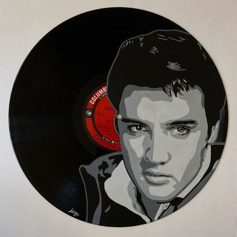 Elvis Nails, Elvis Painting, Vinyl Record Painting Ideas, Elvis Vinyl, Elvis Artwork, Vinyl Records Diy, Elvis Priscilla, Records Diy, Record Painting Ideas