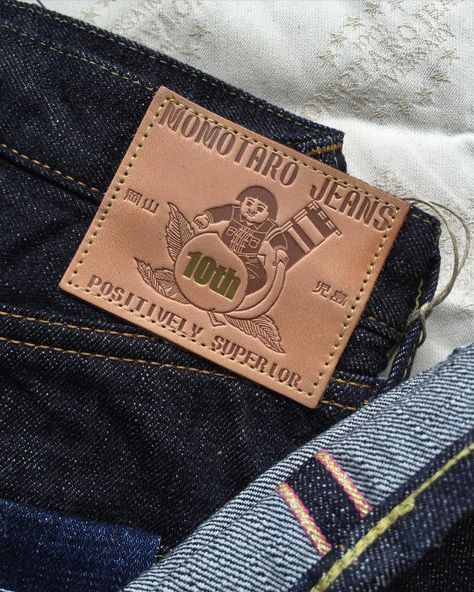 Momotaro Jeans Jeans Leather Patch, Momotaro Jeans, Expensive Jeans, Japan Logo, Denim Workwear, Denim Inspiration, Denim Ideas, Deep Indigo, Denim Clothing