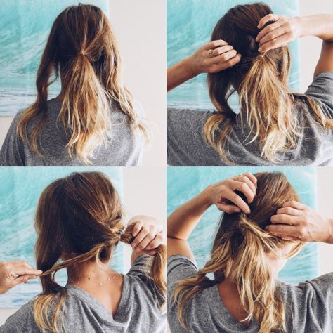 Goldfish Kiss — Messy Low Twisted Pony Pony Tutorial, Twisted Ponytail, Low Ponytails, Goldfish Kiss, Twist Ponytail, Low Ponytail, Goldfish, Diy Hairstyles, Crossover