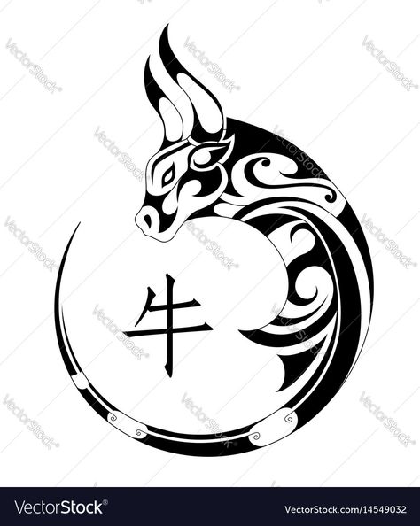 Chinese Zodiac Tattoo, Ox Tattoo, Taurus Bull Tattoos, Tattoo Chinese, Tattoo Modern, Chinese Symbol Tattoos, Catrina Tattoo, Horoscope Tattoos, Bull Tattoos