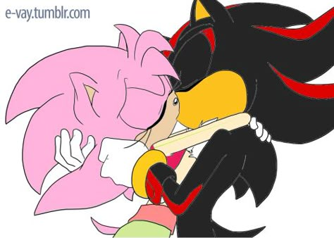 Sonamy daughter kissing shadow Shadamy Comics, Shadow And Maria, Sans E Frisk, Sonamy Comic, Shadow And Amy, Amy The Hedgehog, Sonic Heroes, Sonic Characters, Sonic And Amy