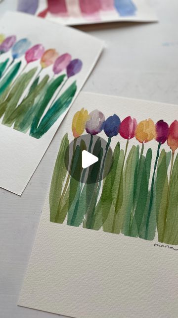 Mana on Instagram: "Another tulip painting 🌷
We had a beautiful spring days and I just had to paint something spring 🌷

🎨 supplies 
You can see all my watercolor essentials from my profile 
Paper is arches and brushes are winsor and newton round size 8 and 1

#watercolor #watercolorflorals #tulip #watercolorfun
#水彩 #簡単水彩" Funky Watercolor Paintings, Watercolor Spring Cards, Painted Cards Ideas, Spring Watercolor Cards, Watercolor Tulips Easy, Abstract Watercolour Painting, Watercolor Essentials, Fun Watercolor Ideas, Watercolor Marker Art